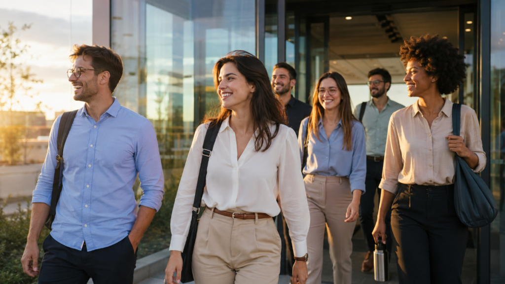 Empleados saliendo antes del trabajo gracias a la jornada intensiva de verano