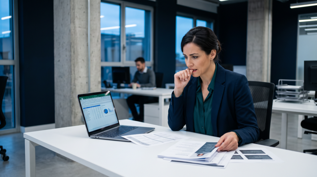 Directivo español analizando el impacto y coste del absentismo laboral en su empresa
